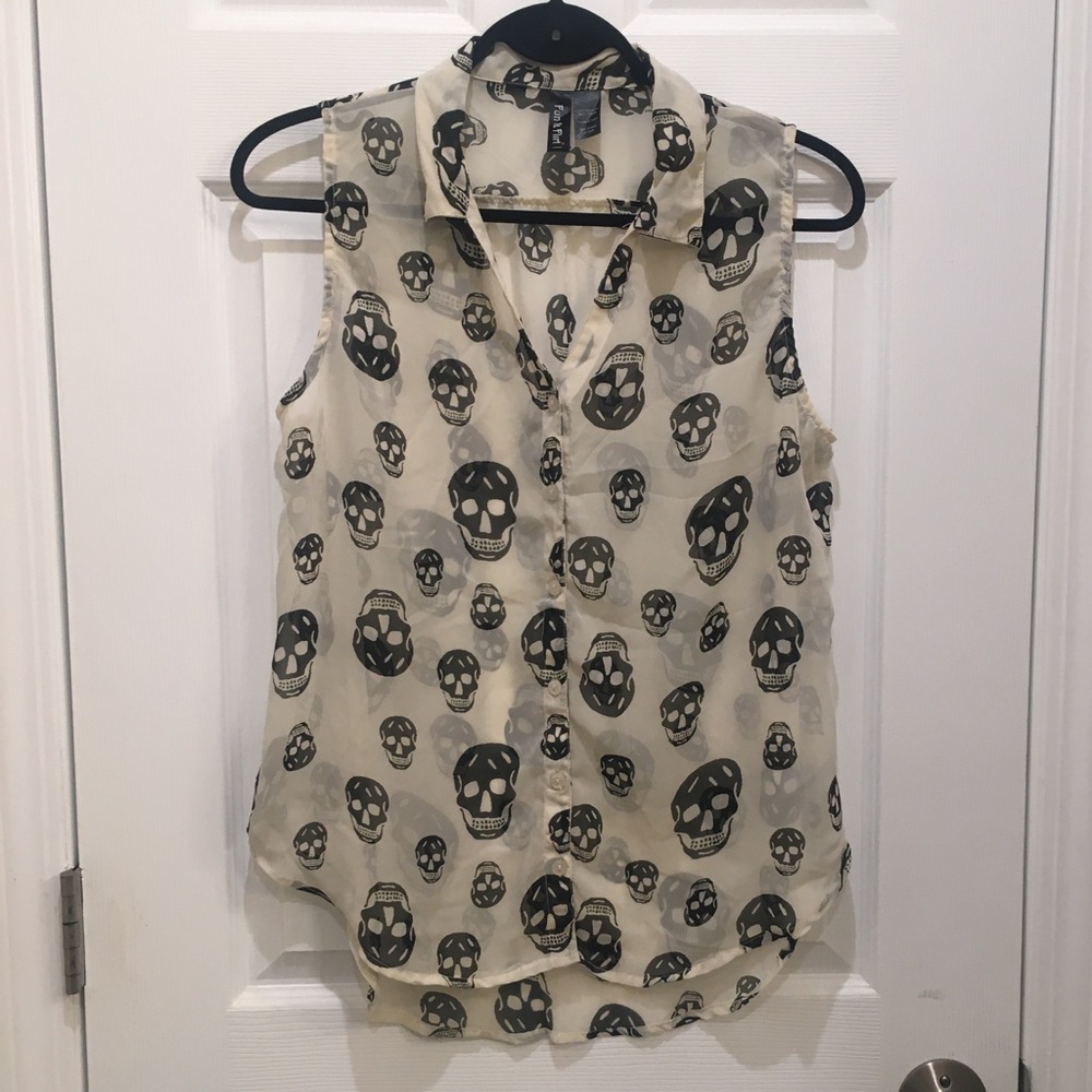 Chiffon Skull Top/Blouse L